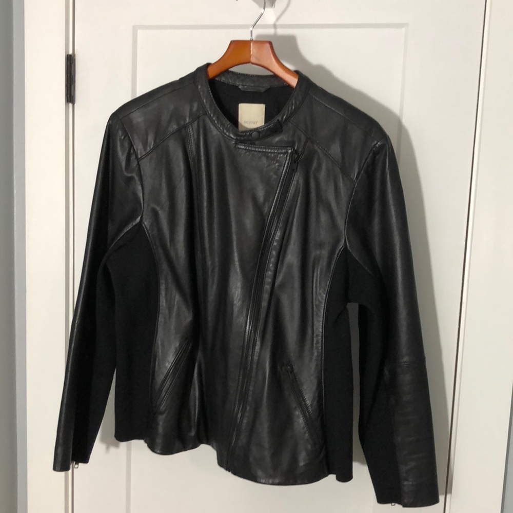 Sejour woman’s black leather jacket size 20W